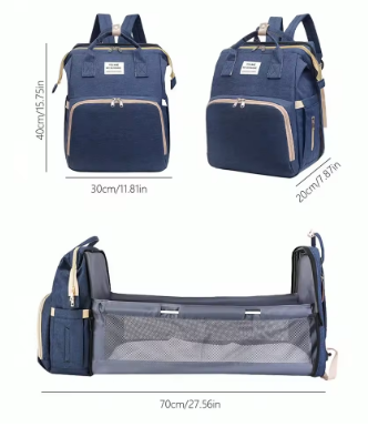 👜 Pañalera Mochila 3 en 1 con Cambiador y Cuna Portátil