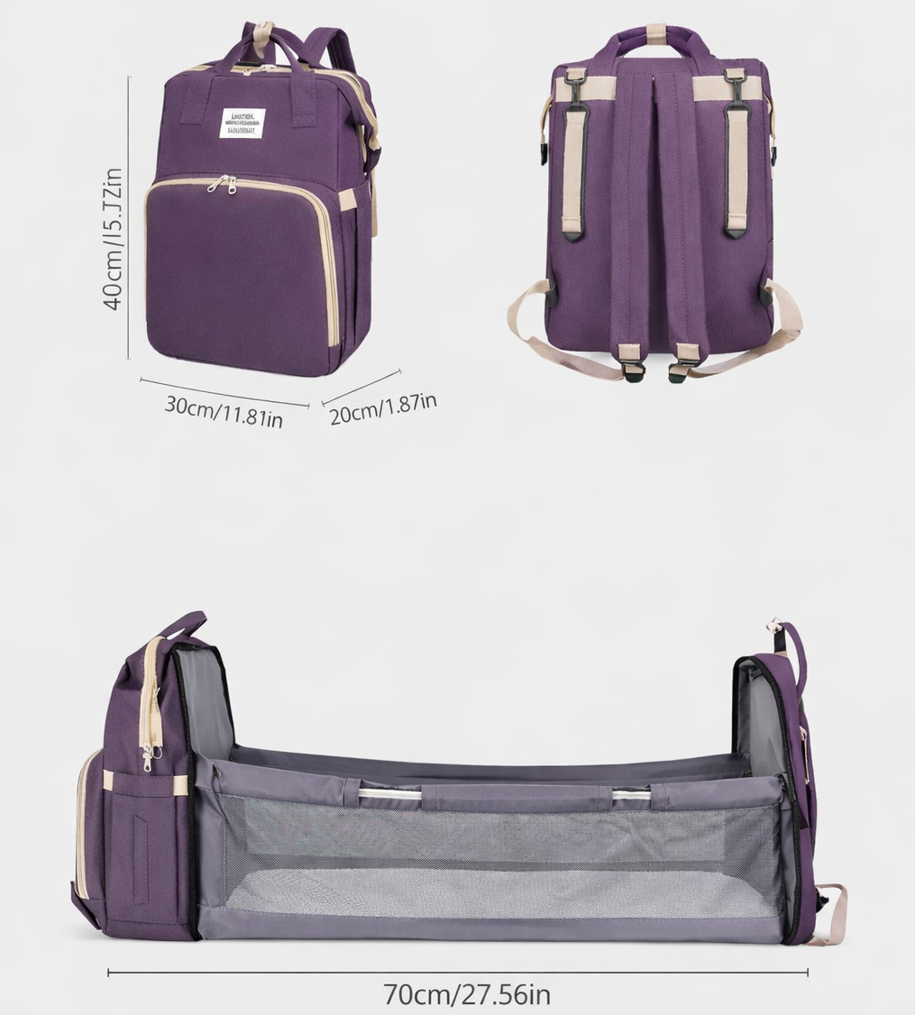 👜 Pañalera Mochila 3 en 1 con Cambiador y Cuna Portátil